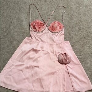 For Love And Lemons Pink Bodysuit with Floral Details